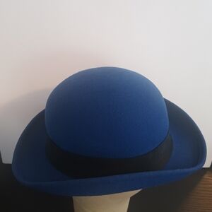 Vintage Doeskin Wool Felt Bowler Hat Blue Black Unisex